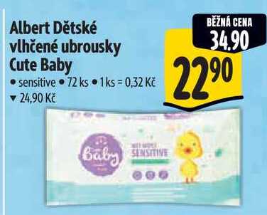 Albert Dětské vlhčené ubrousky Cute Baby, 72 ks