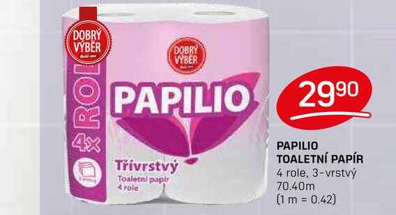 PAPILIO TOALETNÍ PAPÍR 4 role, 3-vrstvý 70.40m 