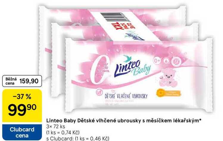Linteo Baby Dětské vlhčené ubrousky s měsíčkem lékařským, 3x 72 ks