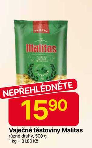 Malitas vaječné těstoviny různé druhy, 500 g