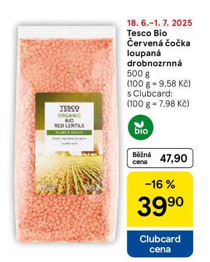 Tesco Bio Červená čočka loupaná drobnozrnná, 500 g  