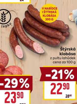 Štýrská klobása z pultu lahůdek cena za 100g