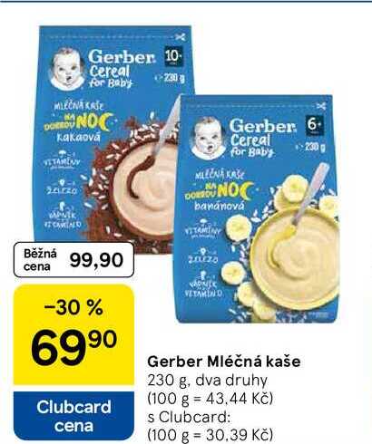 Gerber Mléčná kaše, 230 g, dva druhy  
