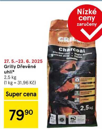 Grilly Dřevěné uhlí, 2.5 kg 