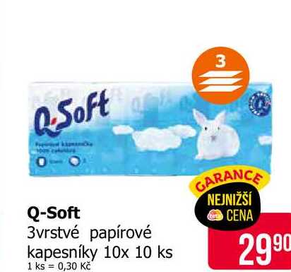 Q-Soft 3vrstvé papírové kapesníky 10x 10 ks 