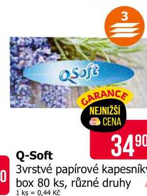 Q-Soft 3vrstvé papírové kapesníky box 80 ks
