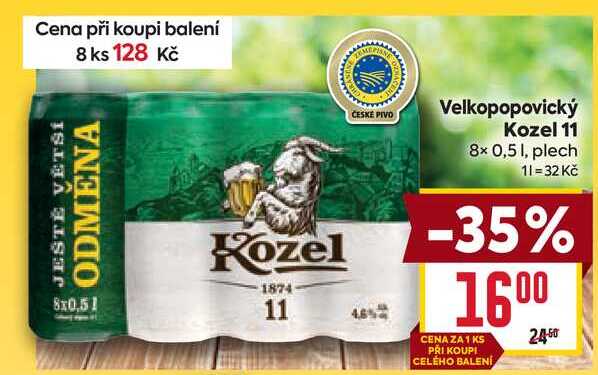 Velkopopovický Kozel 11 8× 0,51, plech 