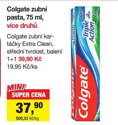 Colgate zubní kartáčky Extra Clean, střední tvrdost, balení 1+1 
 