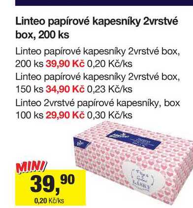 Linteo papírové kapesníky 2vrstvé box, 150 ks