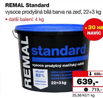 REMAL Standard vysoce prodyšná bílá barva na zeď, 22+3 kg  
