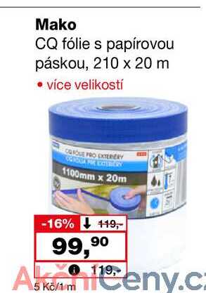 Mako CQ fólie s papírovou páskou, 210 x 20 m 