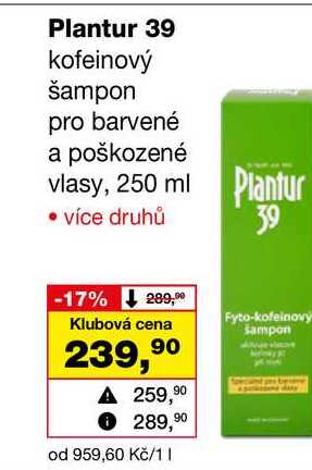 Plantur 39 kofeinový šampon pro barvené a poškozené vlasy, 250 ml