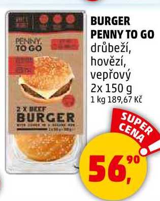 BURGER PENNY TO GO drůbeží, hovězí, vepřový, 2x 150 g