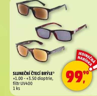 SLUNEČNÍ ČTECÍ BRÝLE +1.00 +3.50 dioptrie, filtr UV400, 1 ks 