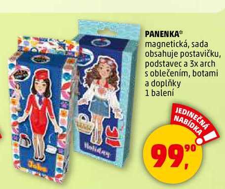 PANENKA magnetická, sada obsahuje postavičku, podstavec a 3x arch s oblečením, botami a doplňky, 1 balení  