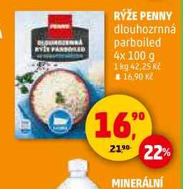 RÝŽE PENNY dlouhozrnná parboiled, 4x 100 g  