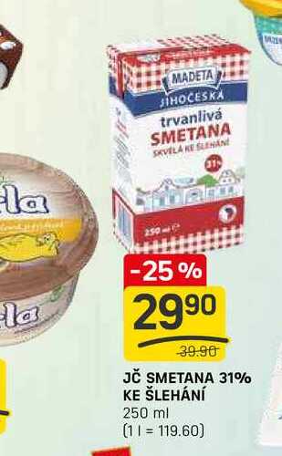 JČ SMETANA 31% KE ŠLEHÁNÍ 250 ml 