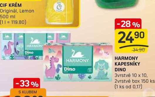 HARMONY KAPESNÍKY DINO 3vrstvé 10 x 10