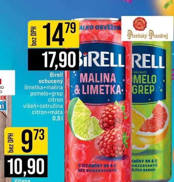 Birell limetka+malina & pomelo+grep citron višeň+ostružina citron+máta 0,5l