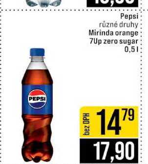 Pepsi různé druhy Mirinda orange 7Up zero sugar 0,5l
