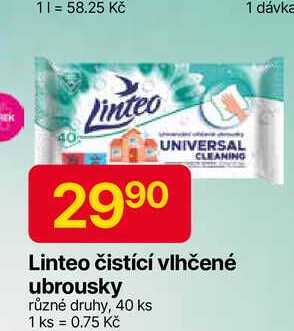 Linteo čistící vlhčené ubrousky různé druhy, 40 ks 