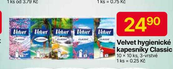 Velvet hygienické kapesníky Classic 10 x 10 ks, 3-vrstvé