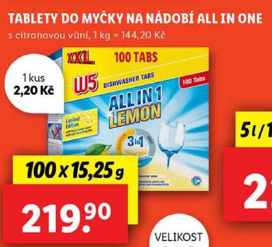 TABLETY DO MYČKY NA NÁDOBÍ ALL IN ONE, 100x 15,25 g
