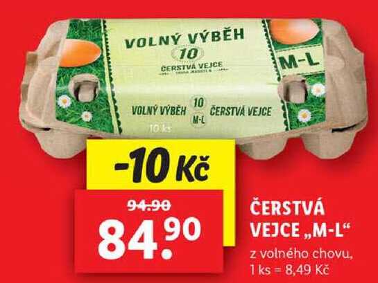 ČERSTVÁ VEJCE ,,M-L" z volného chovu, 10 ks