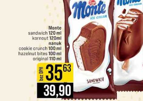 Monte sandwich 120 ml kornout 120ml nanuk cookie crunch 100 ml hazelnut bites 100 ml original 110 ml 