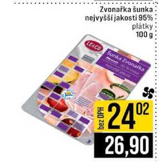 Zvonařka šunka nejvyšší jakosti 95% plátky 100 g 