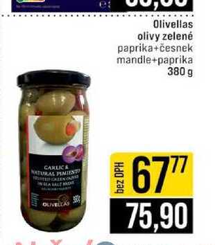 Olivellas olivy zelené paprika+česnek mandle+paprika 380 g