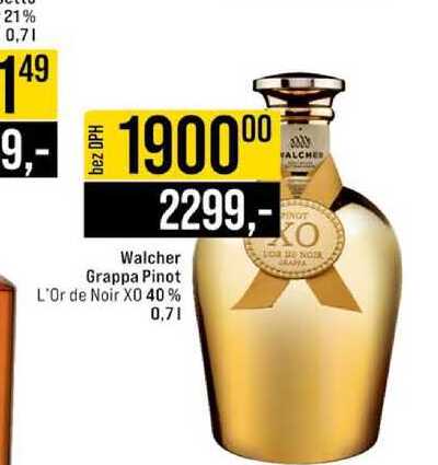 Walcher Grappa Pinot L'Or de Noir XO 40% 0,7l