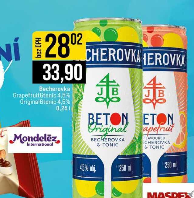 Becherovka Grapefruit&tonic 4,5% Original&tonic 4,5% + Mondelez, International 0,25l