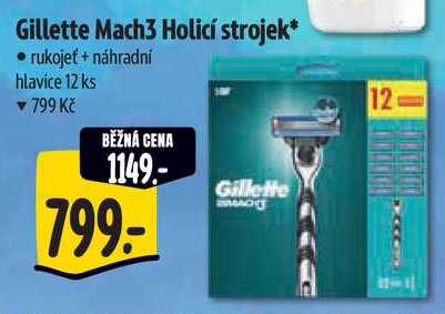 Gillette Mach3 Holicí strojek, rukojeť + náhradní hlavice 12 ks 