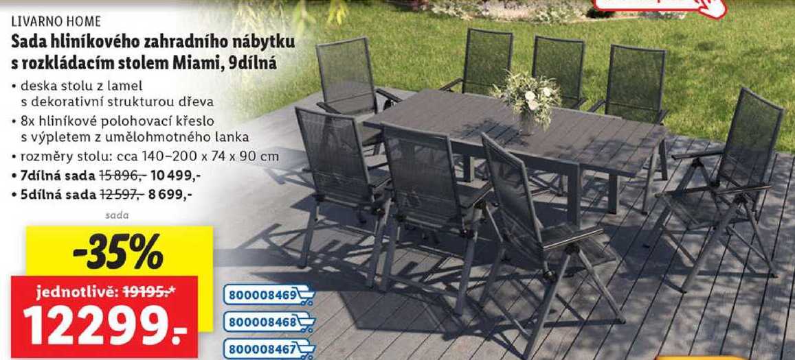 Sada hliníkového zahradního nábytku s rozkládacím stolem Miami, 9dílná 