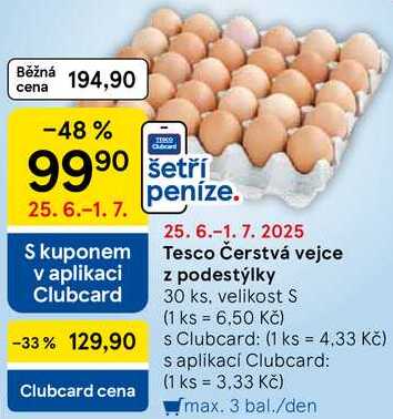 Tesco Čerstvá vejce z podestýlky, 30 ks, velikost S  