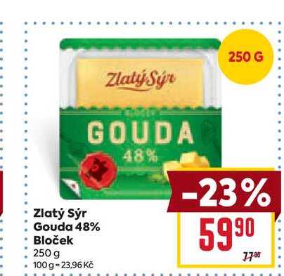 Zlatý Sýr Gouda 48% Bloček 250 g 