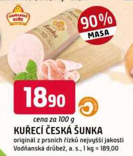 KUŘECÍ ČESKÁ ŠUNKA originál z prsních řízků nejvyšší jakosti 100g