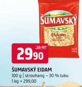 Šumavský Eidam 100 g strouhaný - 30% tuku 