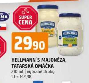 Hellmann's tatarská omáčka, majonéza 210ml, vybrané druhy