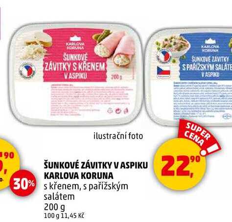 ŠUNKOVÉ ZÁVITKY V ASPIKU KARLOVA KORUNA s křenem, 200 g 