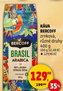 KÁVA BERCOFF zrnková, různé druhy, 400 g