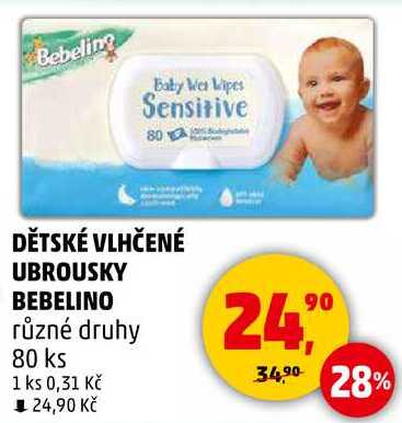 DĚTSKÉ VLHČENÉ UBROUSKY BEBELINO různé druhy, 80 ks 