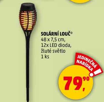 SOLÁRNÍ LOUČ 48 x 7,5 cm, 12x LED dioda, žluté světlo, 1 ks