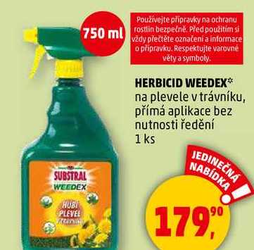 HERBICID WEEDEX na plevele v trávníku, přímá aplikace bez nutnosti ředění, 1 ks 