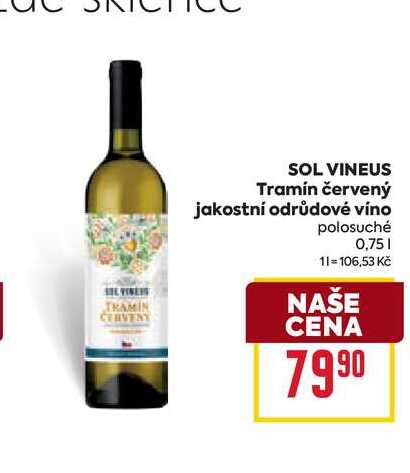 SOL VINEUS Tramín červený jakostní odrůdové víno polosuché 0,75l