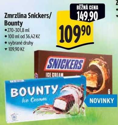 Zmrzlina Snickers/Bounty, 270-301,8 ml  