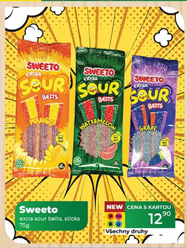Sweeto extra sour belts, sticks 75g 