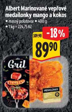 Albert Marinované vepřové medailonky mango a kokos, 400 g