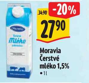 Moravia Čerstvé mléko 1,5%, 1 l
